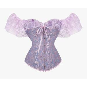 Lavender Pink Brocade Off Shoulder Lace Ruffle Corset Top Size M Cottagecore